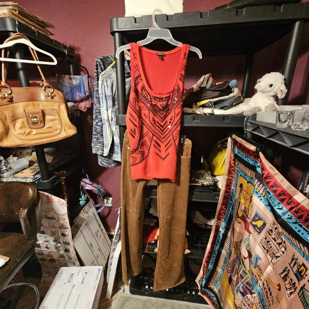 Stylish Brown Pants for Women With Red Top